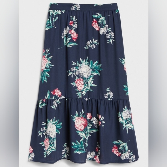 Banana Republic Floral Print Ruffle Midi Skirt - Picture 1 of 8